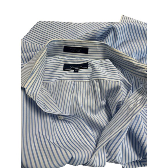 Faconnable Men’s L Button-Down Shirt — Blue White Vertical Stripe, 100% Cotton, - Picture 5 of 7